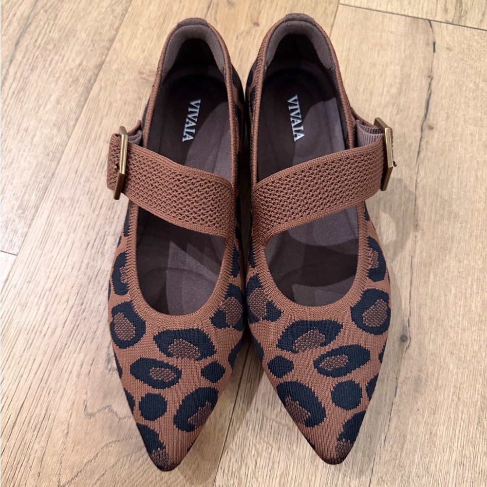 Vivaia Maria Pointed Toe Mary Jane Flats Size 36.5 Brown Leopard Print Size 6 - Picture 3 of 8